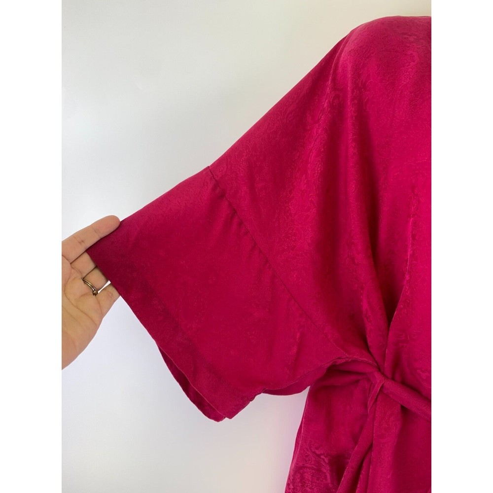 Delicates Vintage Silk Robe Pink Kimono Short Tie Belt Lightweight Brocade Large - Picture 2 of 16